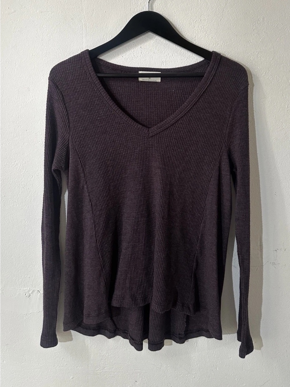 TIA Waffle Knit Thermal Top Women’s XS Purple Long Sleeve V-Neck Casual